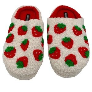 Kensie Women's Strawberry Print Novelty‎ Slip On Cozy Plush Slippers Size 9